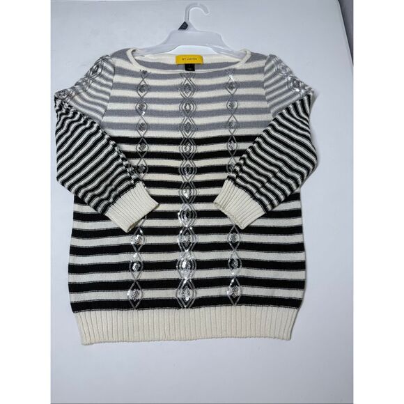 St. John Sequined Striped Sweater Size S Black White Made in USA - Picture 7 of 9